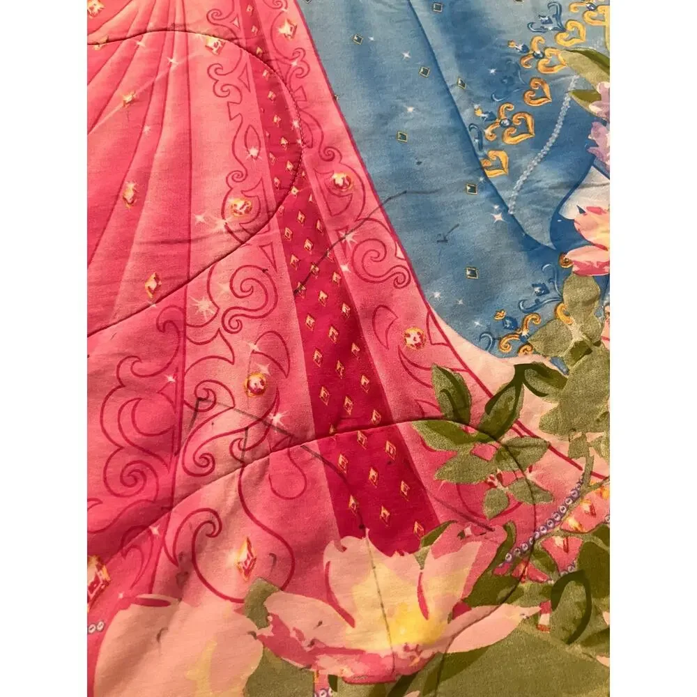Vintage Y2K Disney Princess Twin Belle Aurora Cinderella Pink Floral Bedding